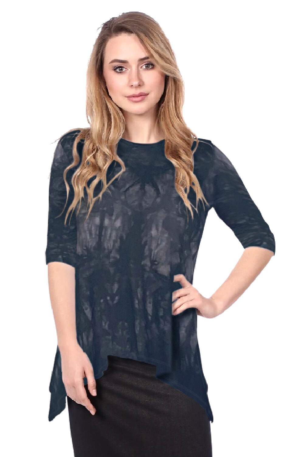 Modest Handkerchief Tunic Top - 3/4 Sleeve Comfort Flow Design