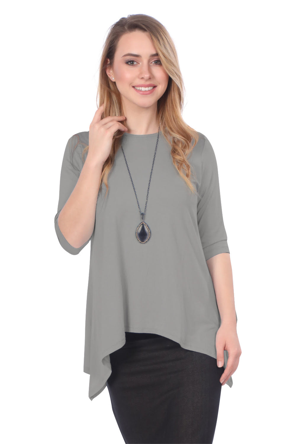 Modest Handkerchief Tunic Top - 3/4 Sleeve Comfort Flow Design