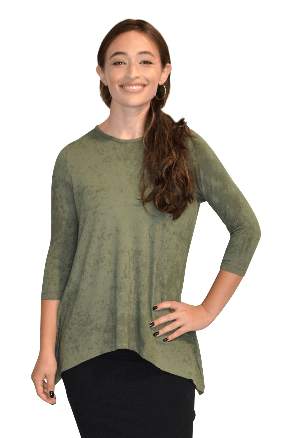 Modest Handkerchief Tunic Top - 3/4 Sleeve Comfort Flow Design