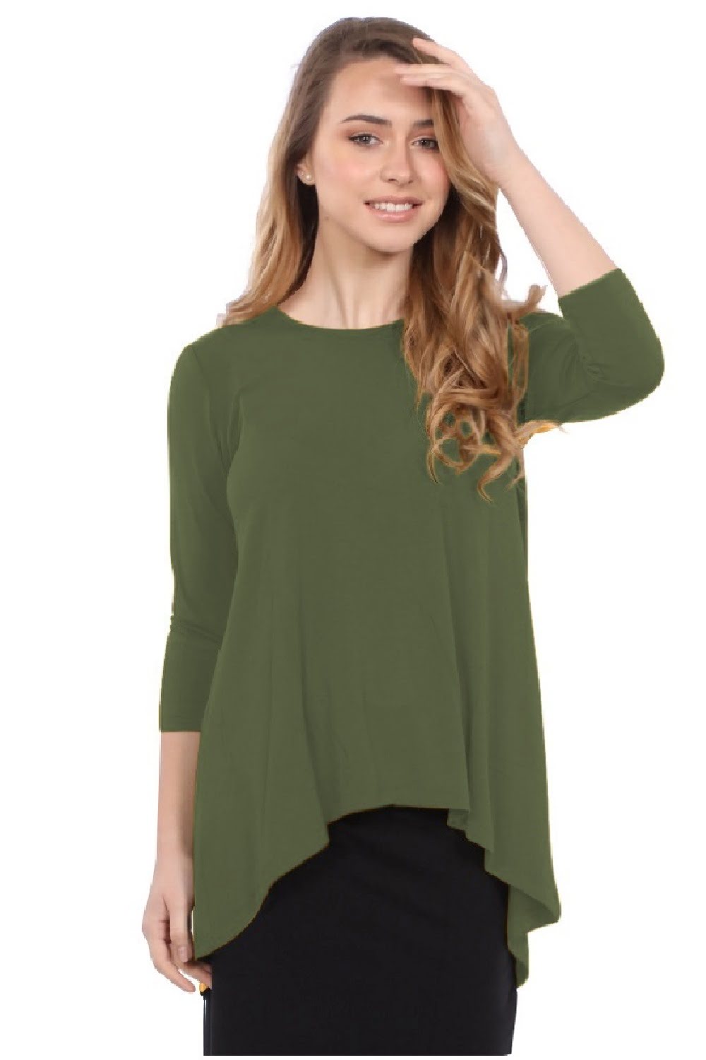 Hi-Lo Flowing 3/4 Sleeve Modest Tunic Top