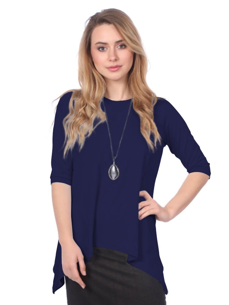 Modest Handkerchief Tunic Top - 3/4 Sleeve Comfort Flow Design