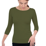 Fitted 3/4 Sleeve Layering Shell - High Round Neckline Slim-Fit Undershirt