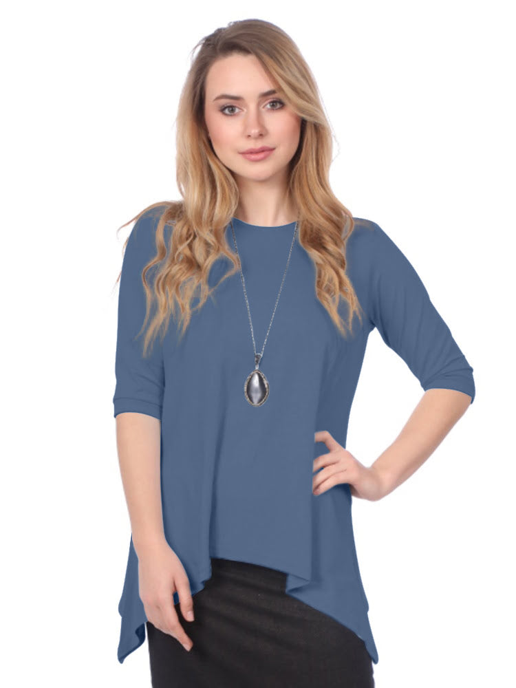 Modest Handkerchief Tunic Top - 3/4 Sleeve Comfort Flow Design