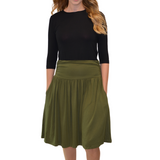 Womens Knee Length Ruched Flowy Skirt with Pockets