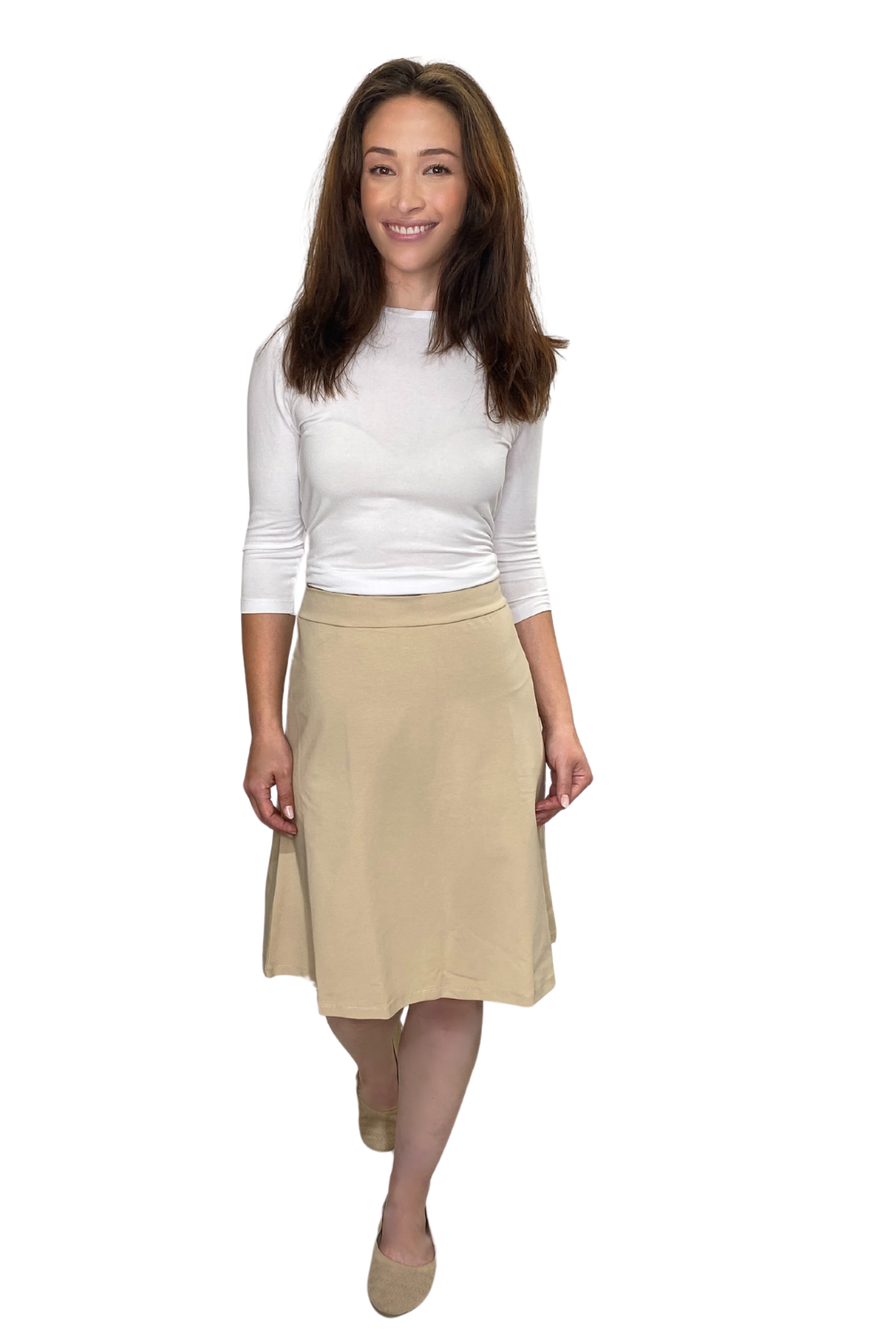 Classic A-Line Knee Length Cotton Stretch Skirt - Modest Everyday Comfort