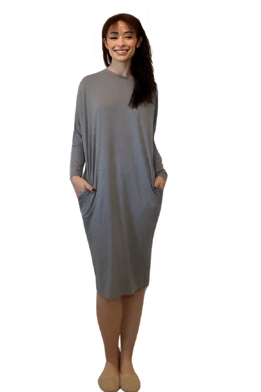 Batwing Long Sleeve Casual Comfort Midi Dress with Pockets Black / One Size Batwing Long Sleeve Casual Comfort Midi Dress with Pockets Black / One Size