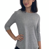 Lightweight Waffle Knit 3/4 Sleeve Tunic Top - High Neckline Long Length Relaxed Fit