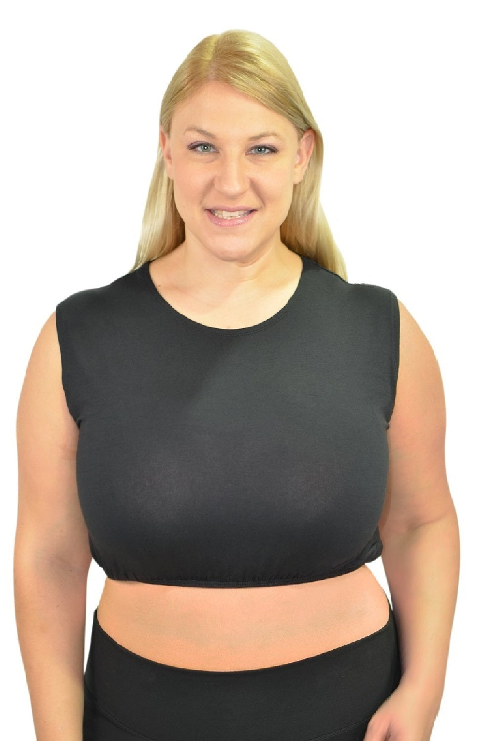 Plus Size Crop Top Tank Top with Full Shoulder Coverage and Jewel Neckline