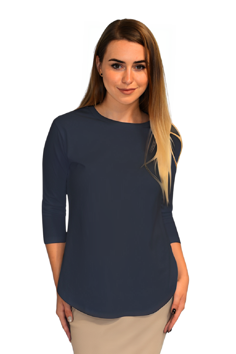 Modest Cotton Tunic with Three-Quarter Sleeves and Extended Back Coverage