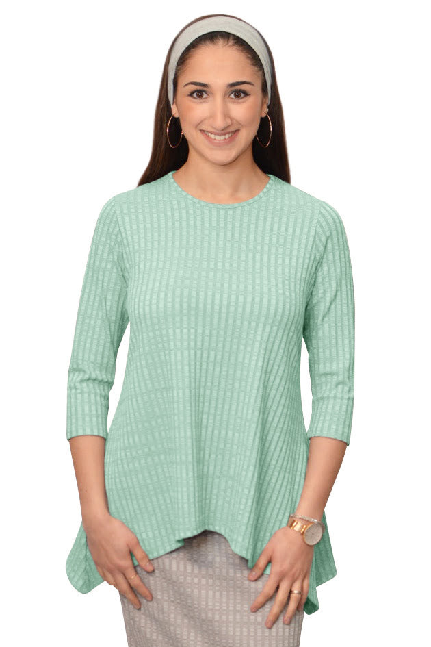 Women's 3/4 Sleeve Wide-Ribbed Handkerchief Tunic