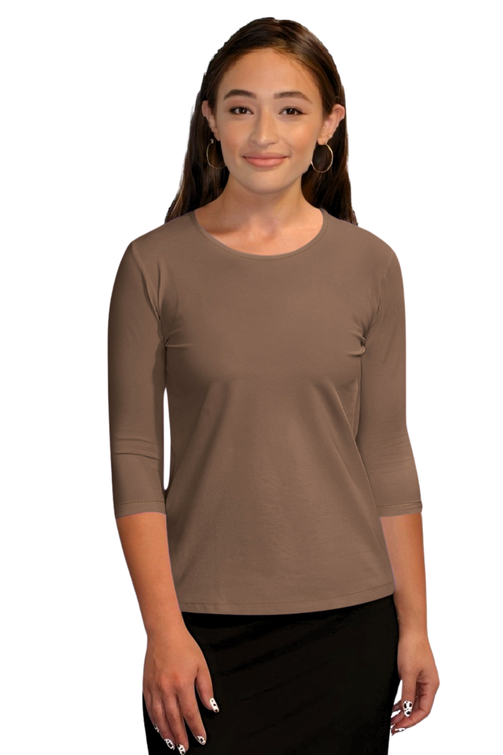 Essential 3/4 Sleeve Modest Crew Neckline Shell - Versatile Layering Undershirt Top