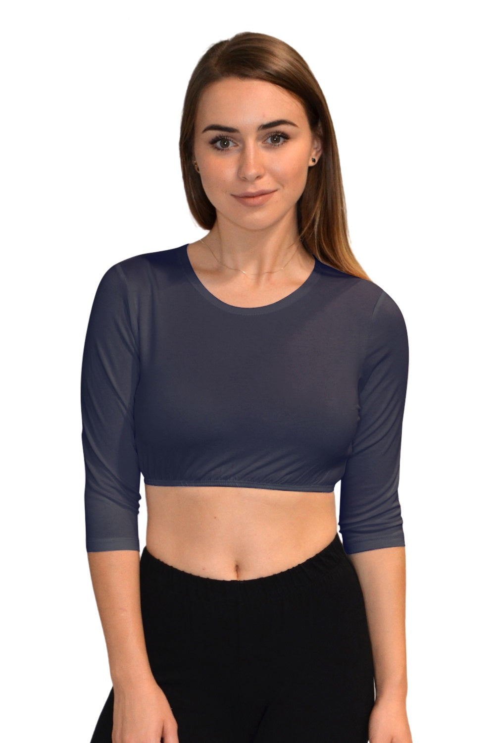 Crop Top 3/4 Sleeve with Jewel Neckline