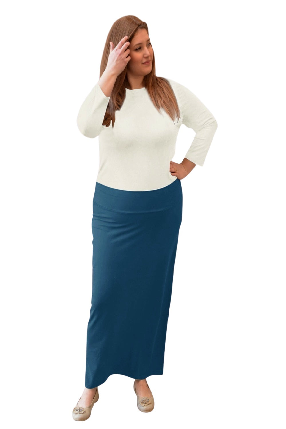 Classic Fitted Maxi Pencil Skirt - Cotton Blend with Stretch Comfort and No Slits