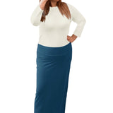 Classic Fitted Maxi Pencil Skirt - Cotton Blend with Stretch Comfort and No Slits