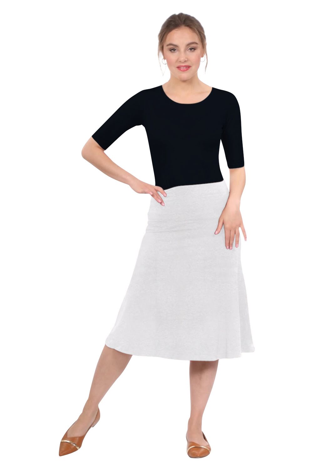 Sleek A-Line Adjustable Waist Midi Skirt with Fold-Over Waistband