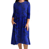 Mid-Calf 3/4 Sleeve Swing Dress with Pockets