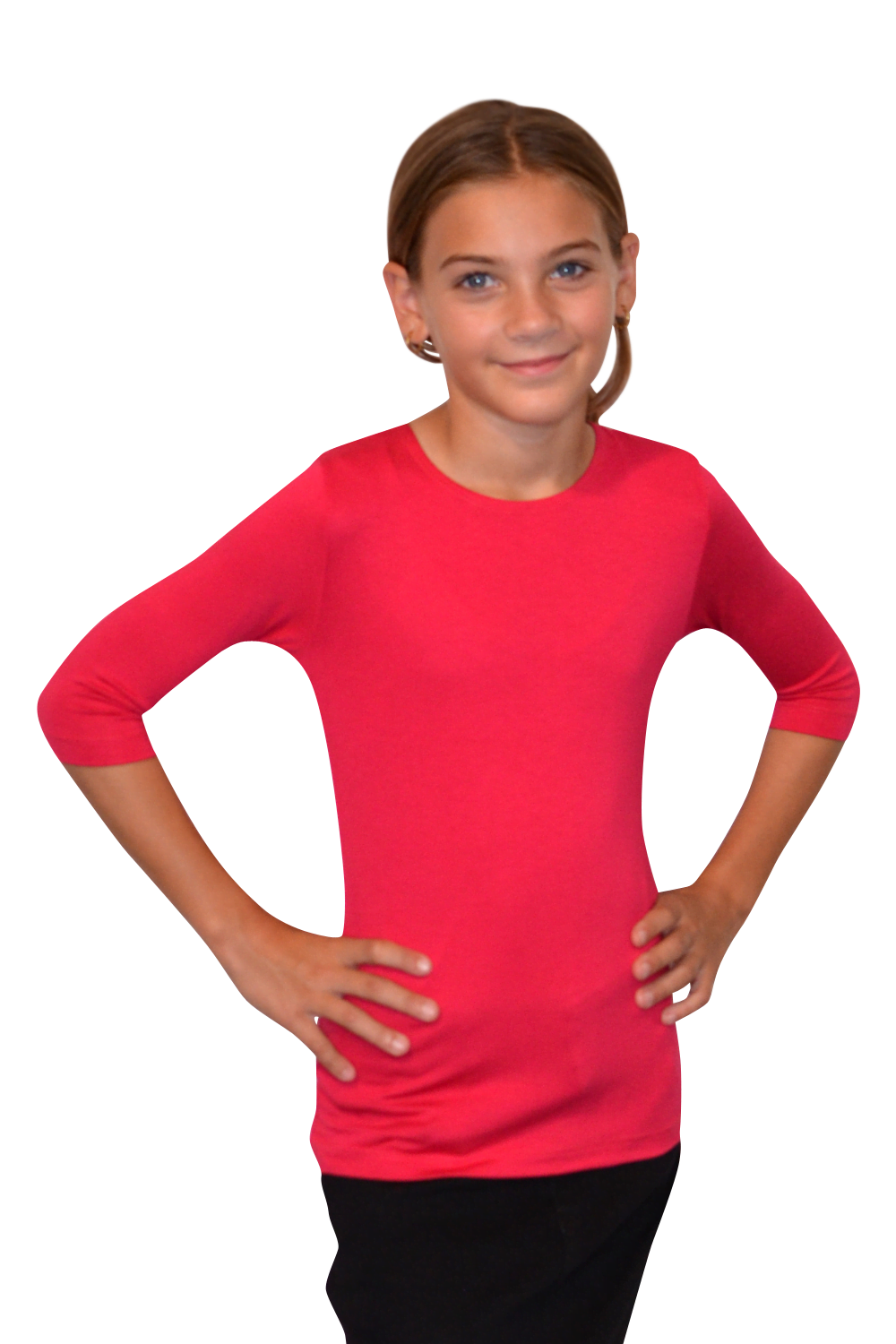 Girls' Basic Modest Crew Neck Shell Top - 3/4 Sleeve Layering Kids(Ages 5-12)