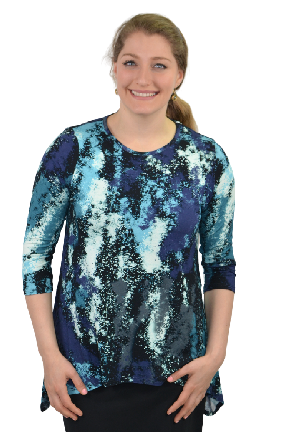 Modest Handkerchief Tunic Top - 3/4 Sleeve Comfort Flow Design