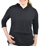 3/4 Sleeve Cotton Nursing Hoodie - Comfortable Double-Layer Tunic Top