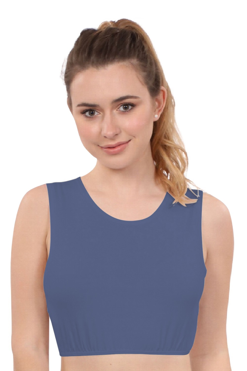 Cropped Layering Tank with Full Shoulder Coverage and Jewel Neckline