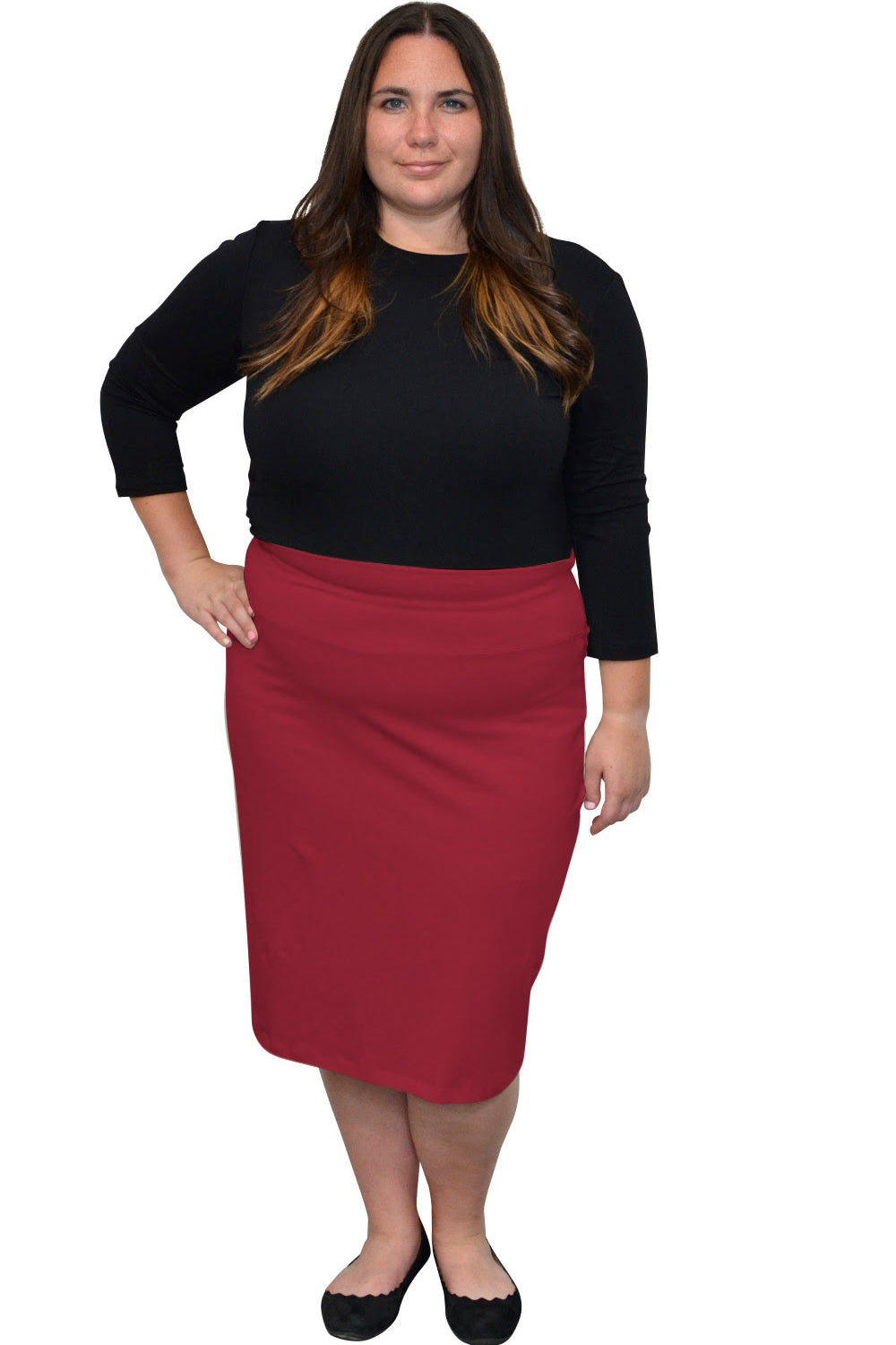 Classic Cotton Lycra Pencil Skirt - Below Knee Length