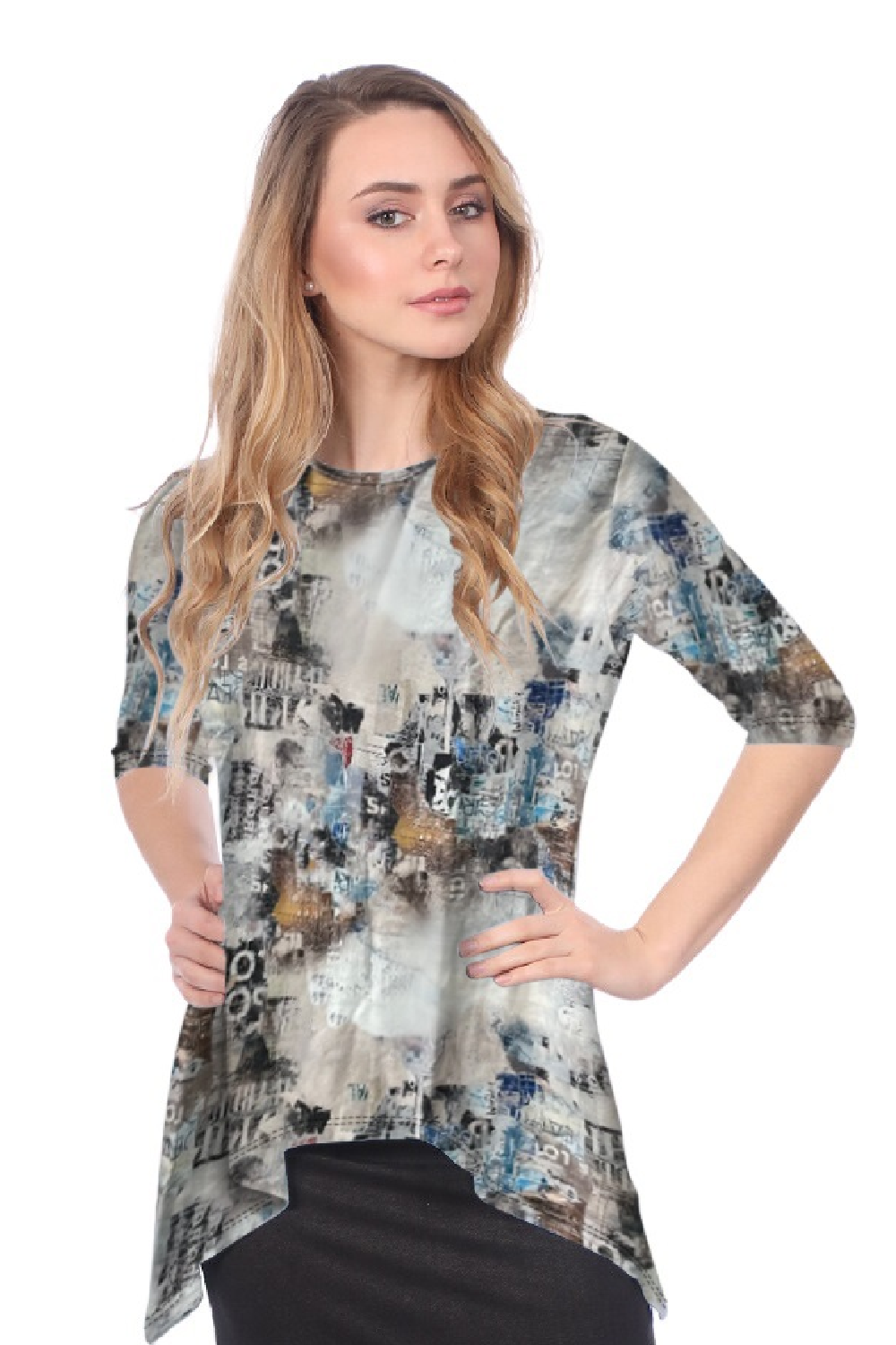 Modest Handkerchief Tunic Top - 3/4 Sleeve Comfort Flow Design