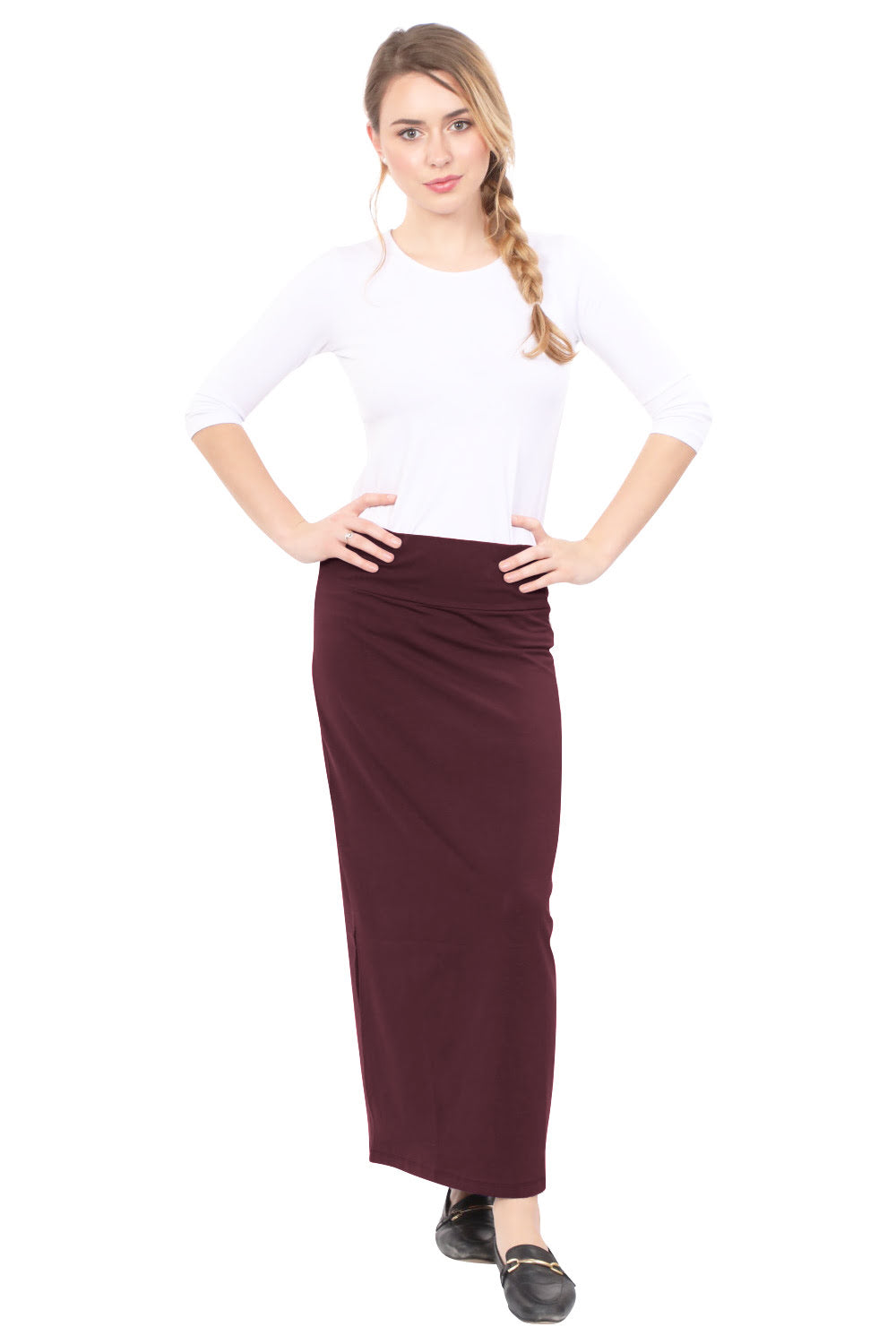 Classic Fitted  Maxi Pencil Skirt - Cotton Blend with Stretch Comfort and No Slits