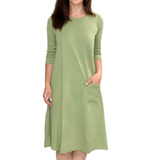 Classic 100% Cotton A-Line Dress with 3/4 Sleeves