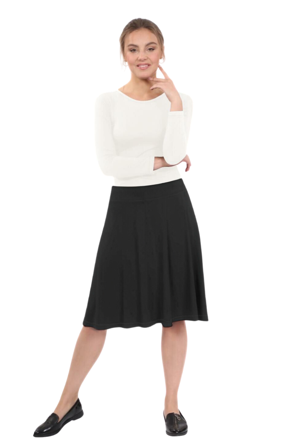 Knee Length Skater Skirt with Full A-line Cut for Women