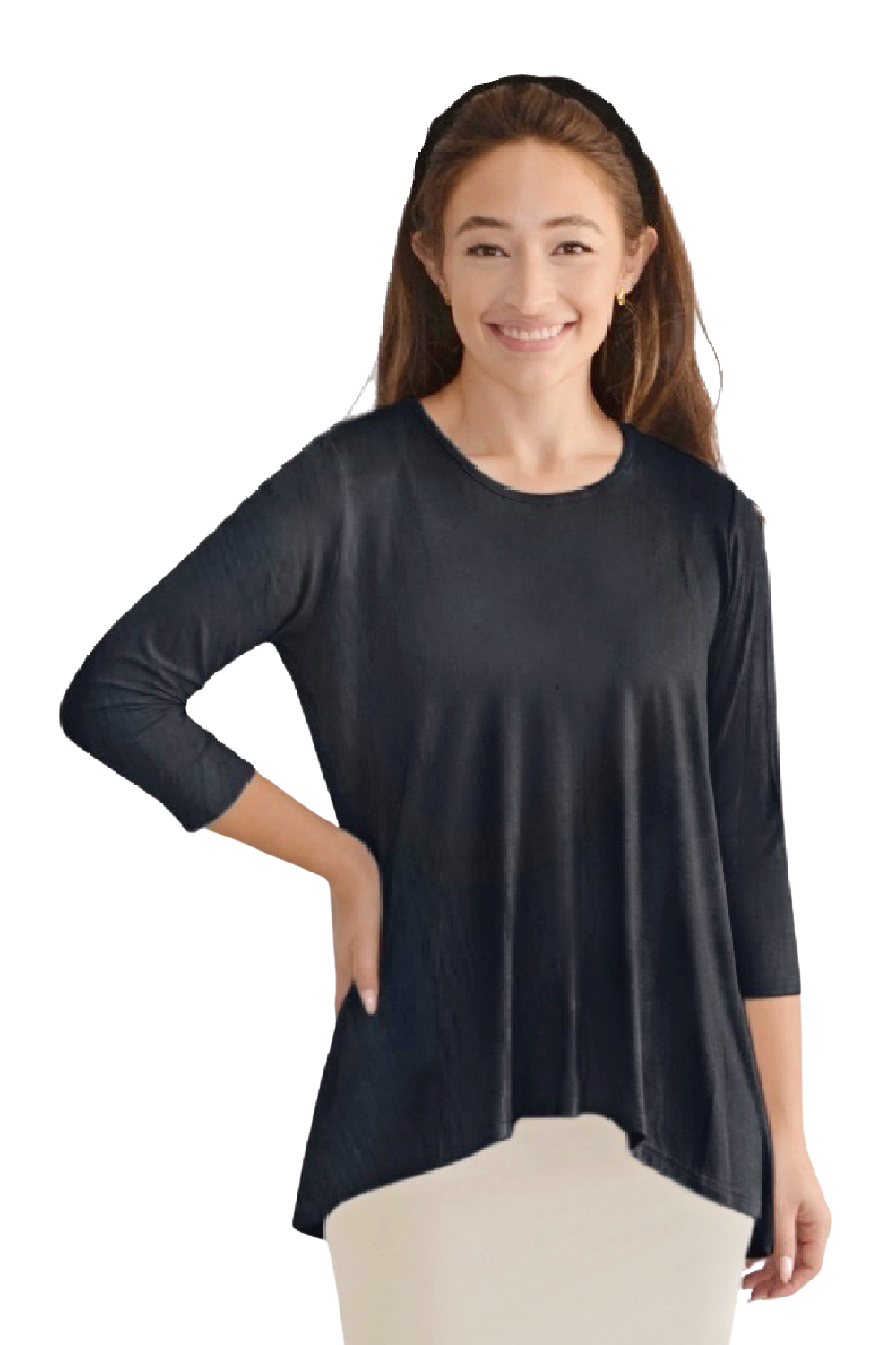 Hi-Lo Cotton Spandex Crinkled 3/4 Sleeve Tunic