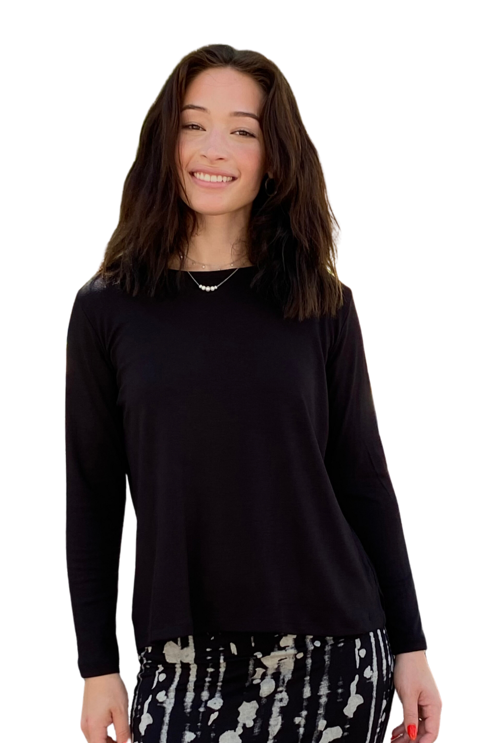 Long Sleeve Fine Ribbed Top - Extended Length Modest Knit