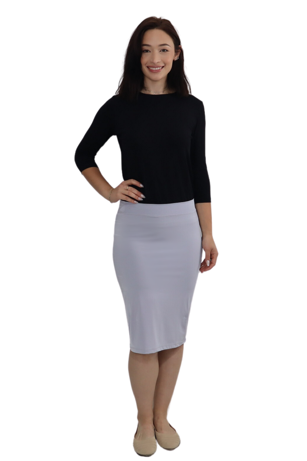 Knee-Length Pencil Nylon Spandex Fitted Skirt