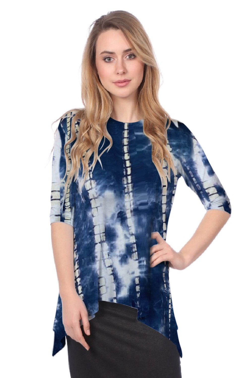 Modest Handkerchief Tunic Top - 3/4 Sleeve Comfort Flow Design