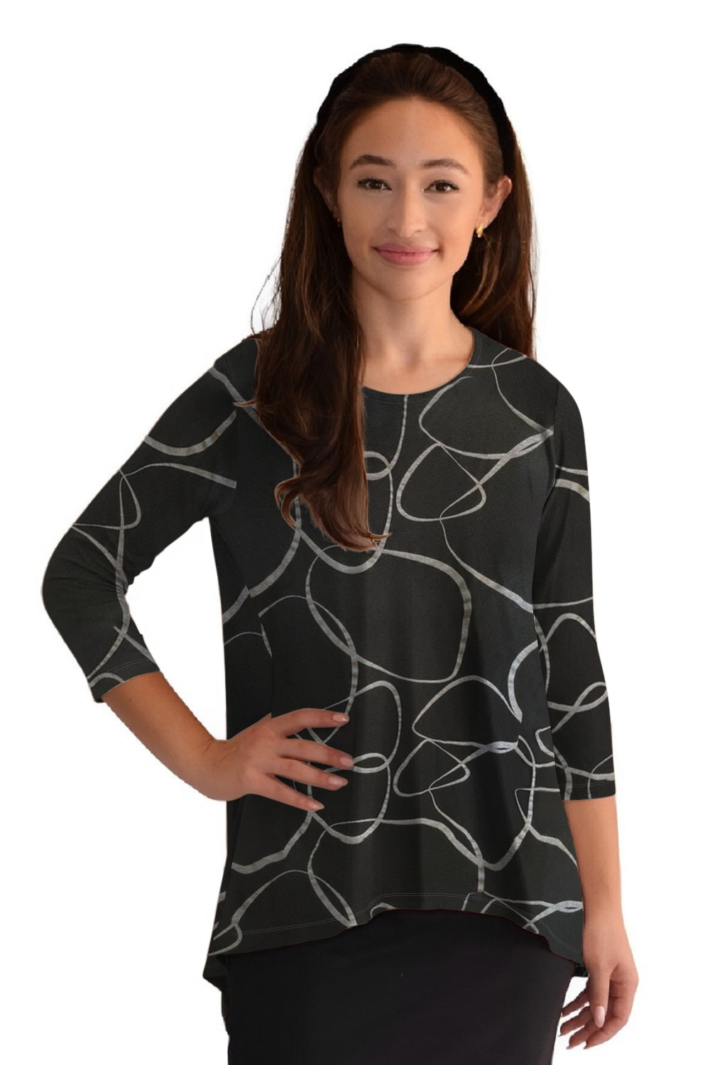 Hi-Lo Flowing 3/4 Sleeve Modest Tunic Top