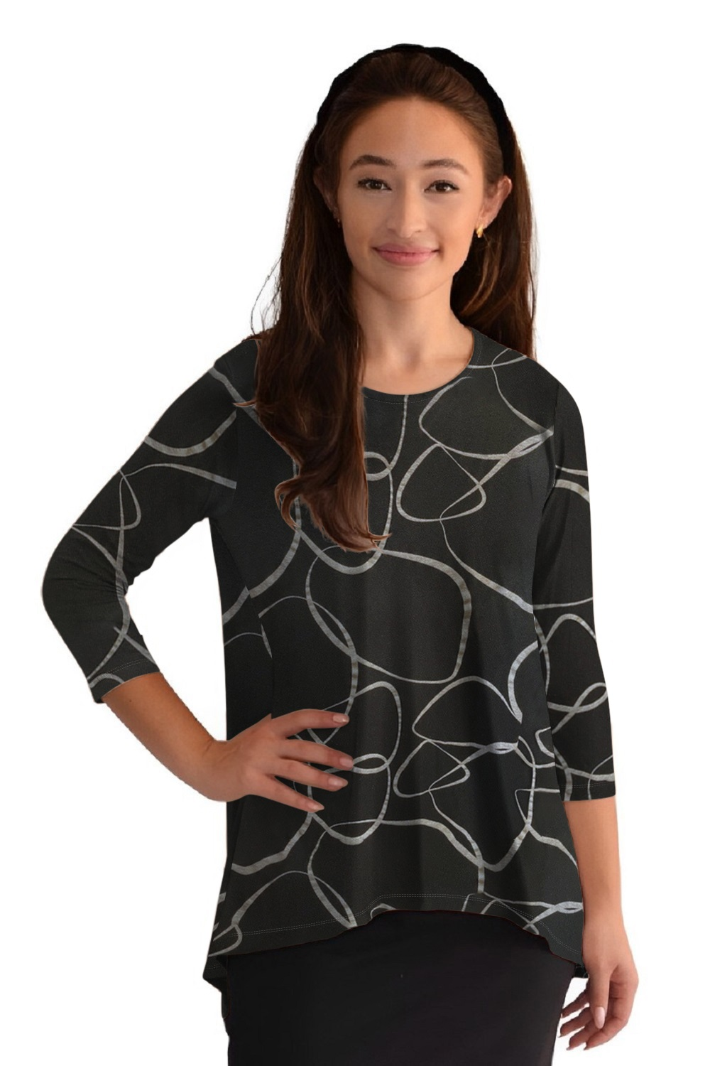 Blusa túnica discreta de manga tres cuartos con dobladillo asimétrico Hi-Lo