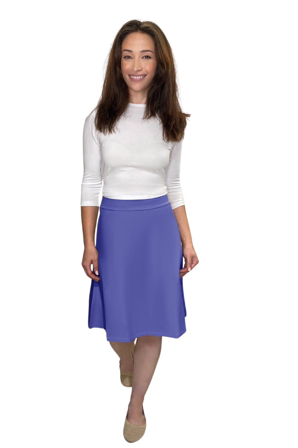 Classic A-Line Knee Length Cotton Stretch Skirt - Modest Everyday Comfort