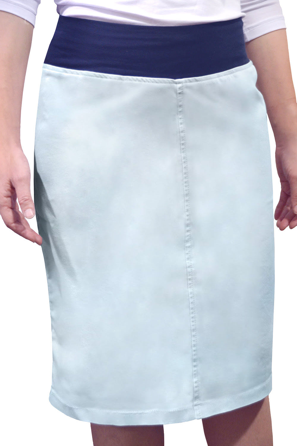 Womens Straight Knee Length Denim Skirt with Stretch Waistband