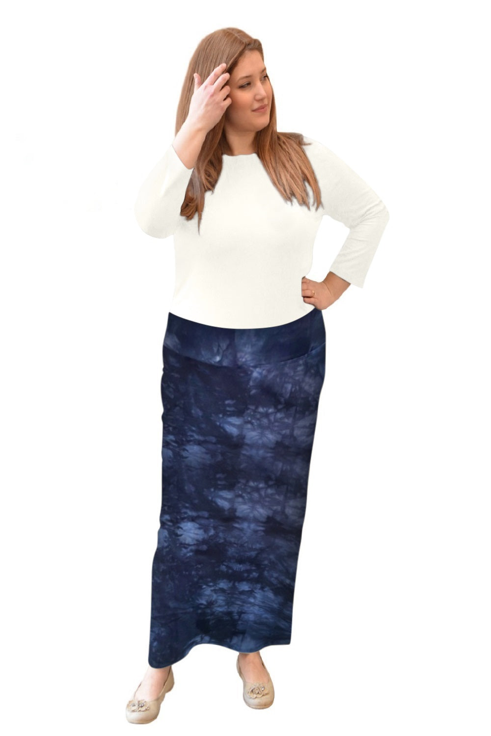 Classic Fitted Maxi Pencil Skirt - Cotton Blend with Stretch Comfort and No Slits