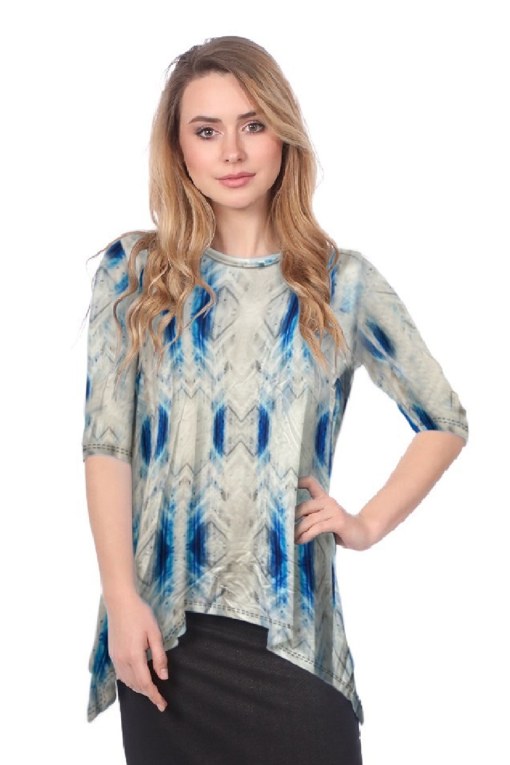 Modest Handkerchief Tunic Top - 3/4 Sleeve Comfort Flow Design