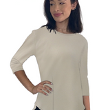 Lightweight Waffle Knit 3/4 Sleeve Tunic Top - High Neckline Long Length Relaxed Fit