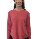 Modest High-Neck Waffle Tunic | Long Sleeve Comfort Top with Asymmetric Hem