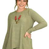 Long Sleeve Ribbed Sweater Tunic with Handkerchief Hem