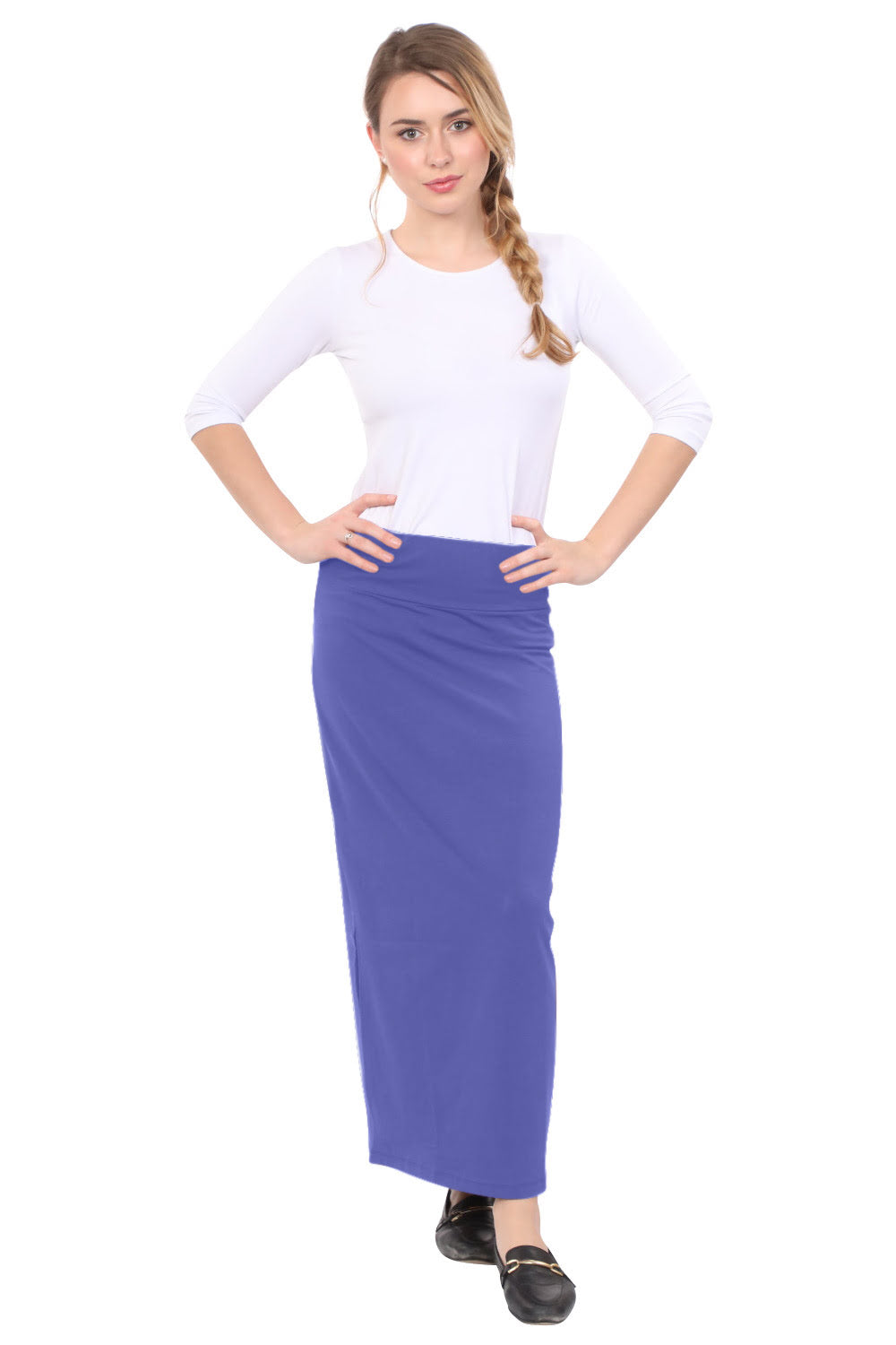 Classic Fitted Maxi Pencil Skirt - Cotton Blend with Stretch Comfort and No Slits