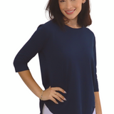 Lightweight Waffle Knit 3/4 Sleeve Tunic Top - High Neckline Long Length Relaxed Fit