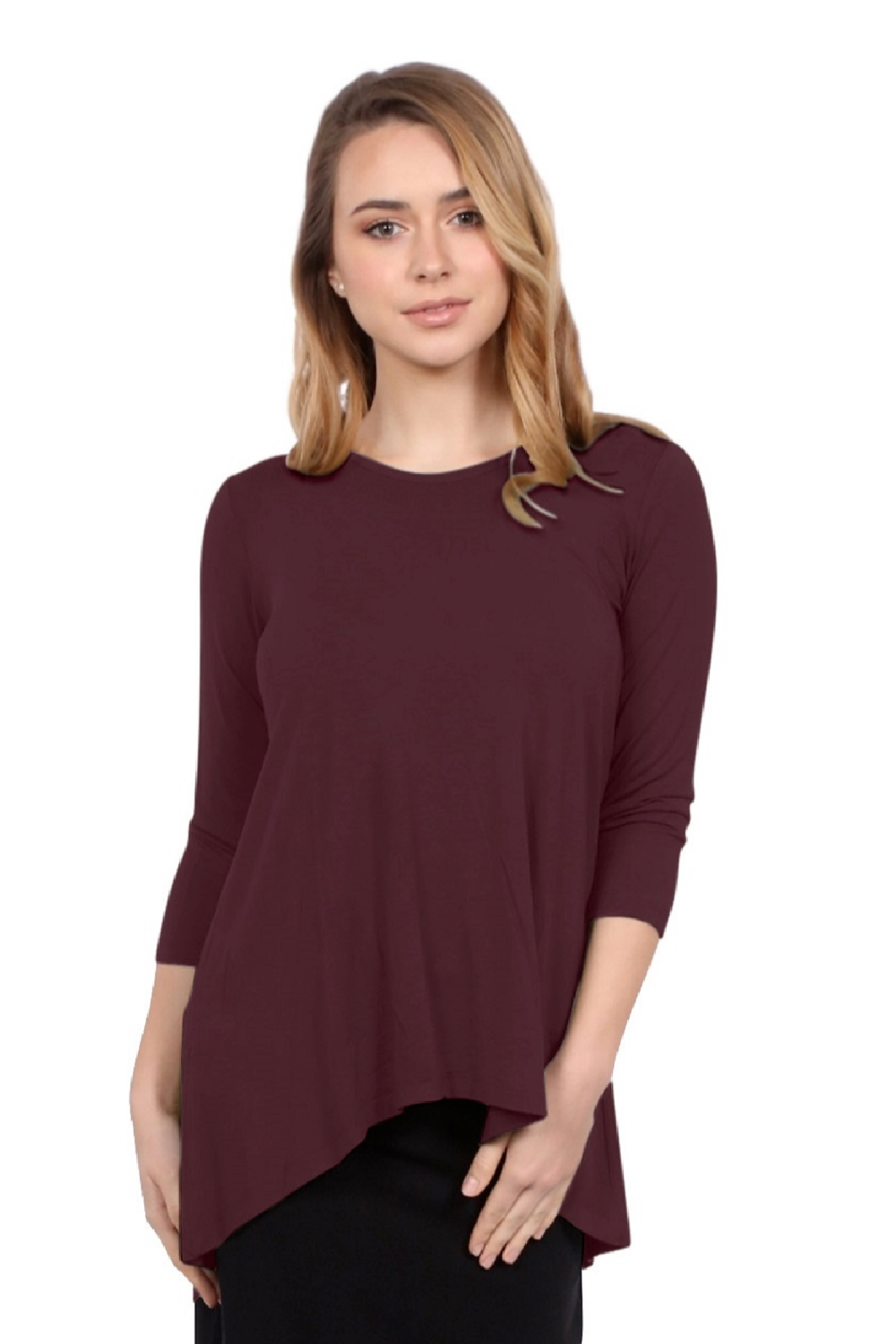 Hi-Lo Flowing 3/4 Sleeve Modest Tunic Top