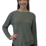 Modest High-Neck Waffle Tunic | Long Sleeve Comfort Top with Asymmetric Hem