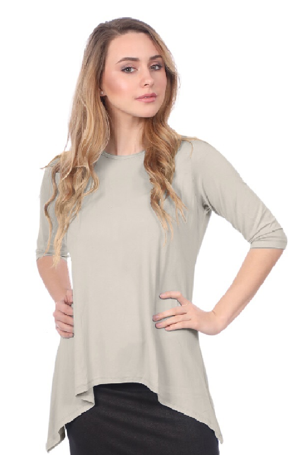 Modest Handkerchief Tunic Top - 3/4 Sleeve Comfort Flow Design