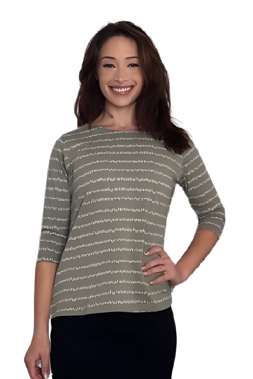 Fun Print Cotton Spandex 3/4 Sleeve T-Shirt with Side Slits