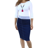 Womens Straight Knee Length Denim Skirt with Stretch Waistband