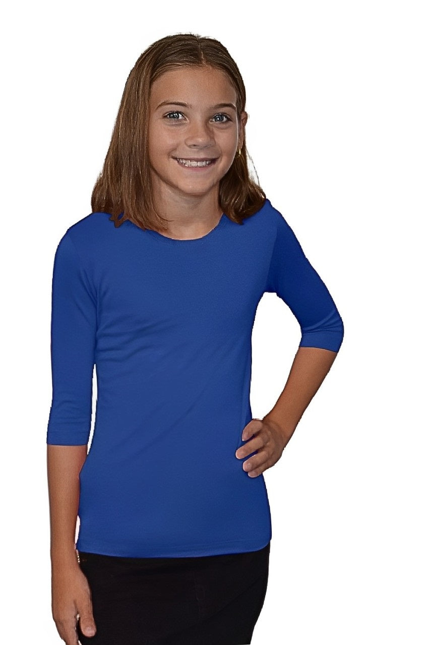 Girls' Basic Modest Crew Neck Shell Top - 3/4 Sleeve Layering Kids(Ages 5-12)